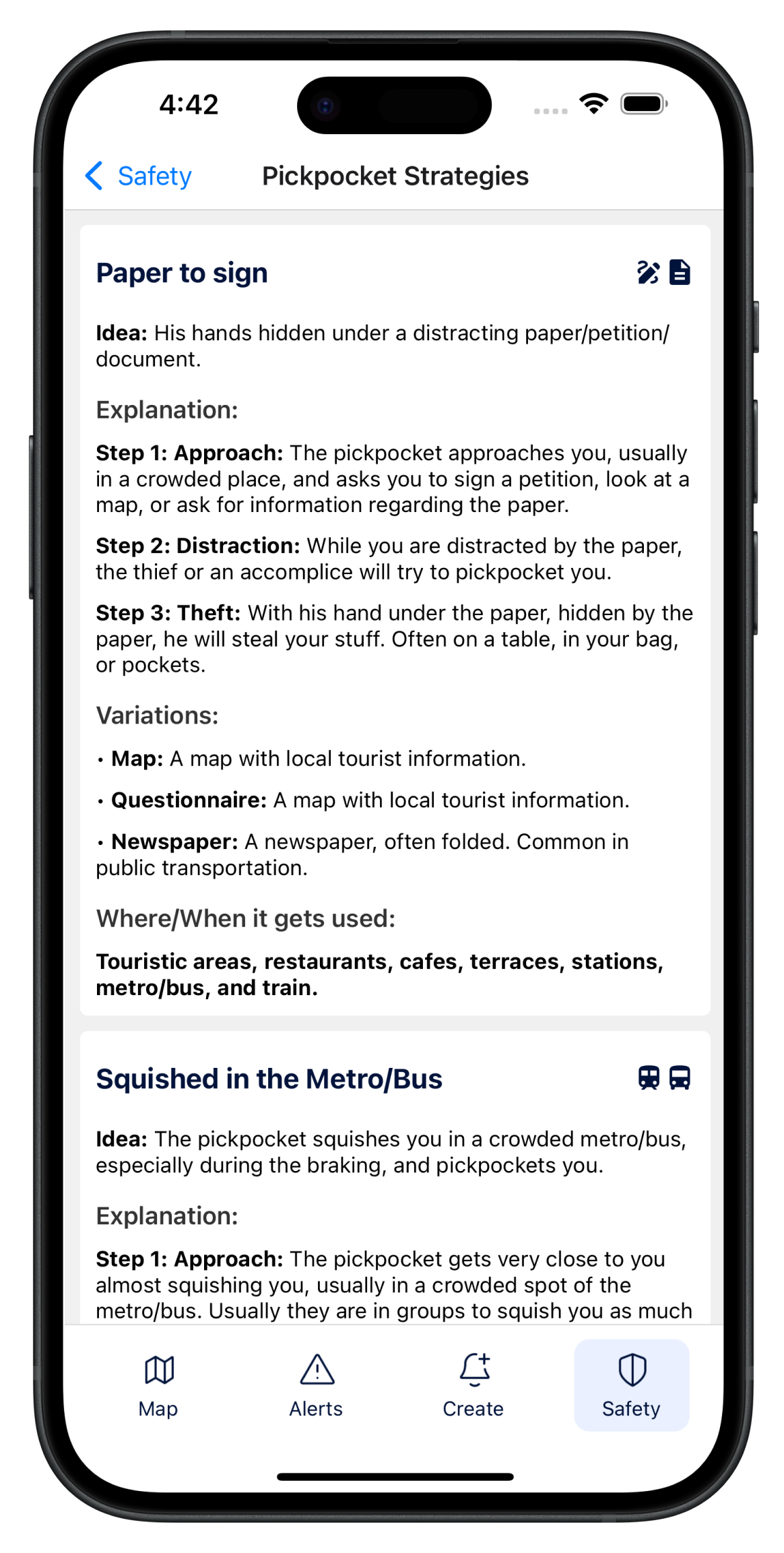 pickpocket alert app example of reading the strategies